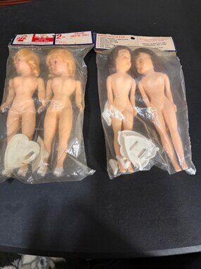 Vintage Set of 2 pks Plastics Dress Me Dolls 8" Tall w/Shoes & Stands - LOT53-31